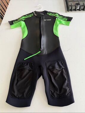 SwimRun Orca Short Sleeve One-Piece Wetsuit in Black and Neon Green
